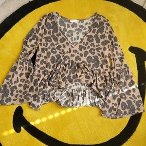Animal print bell sleeve top